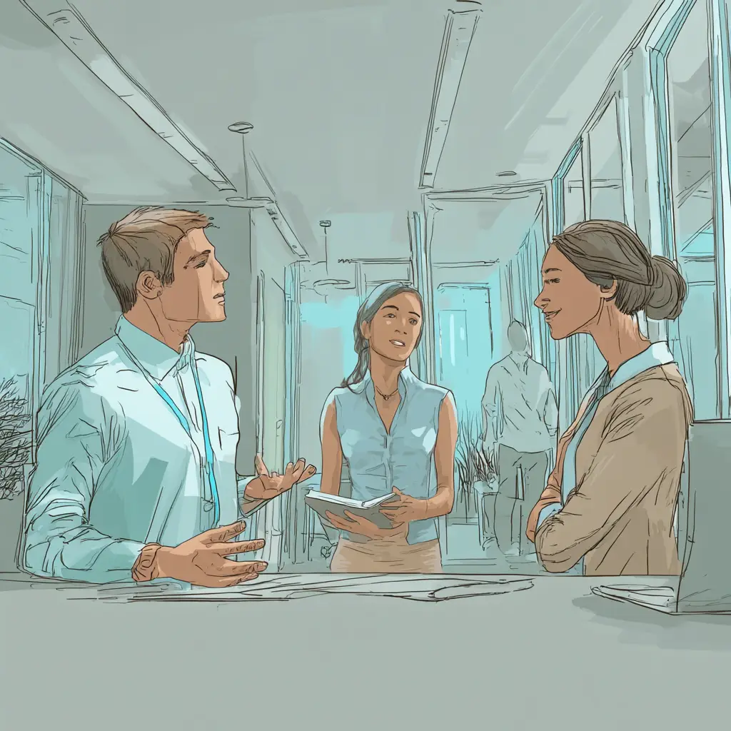 Team members in discussion during workplace feedback training