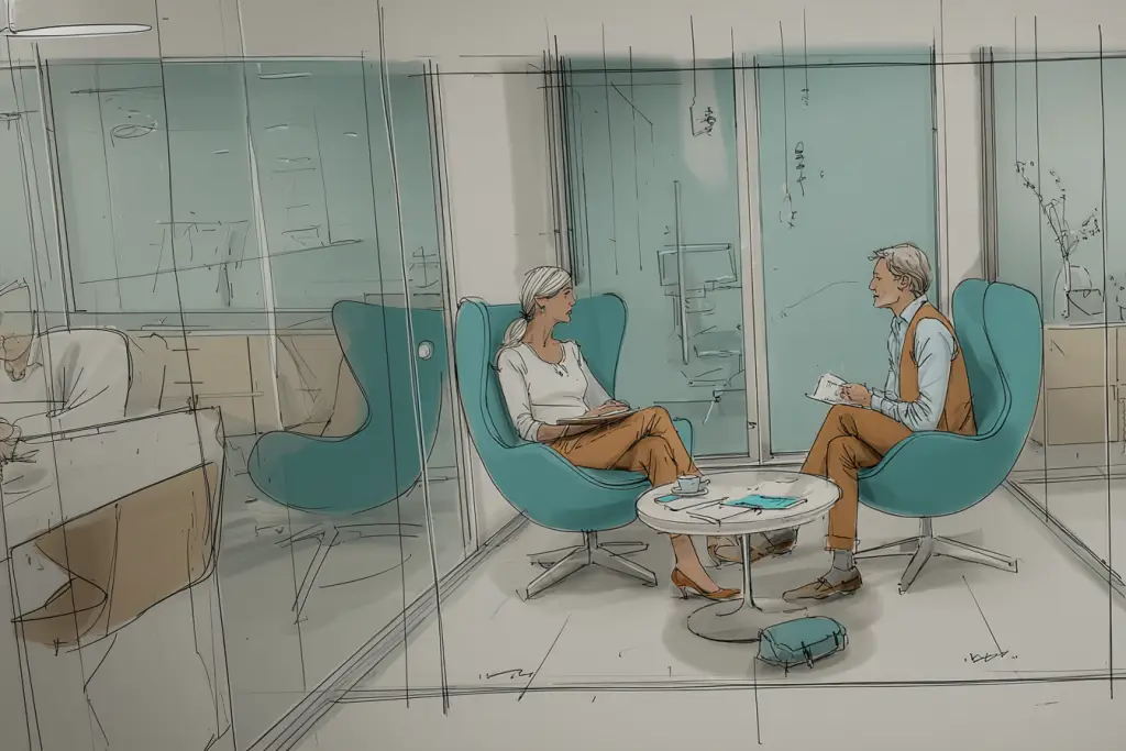 Manager and employee in a respectful discussion during workplace training session.